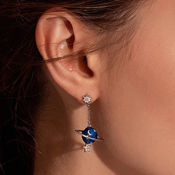 

BISAER Hot Sale 925 Sterling Silver Planet Star Moon Stud Earrings for Women Secret Planet Cubic Zircon Earrings Jewelry EFE016