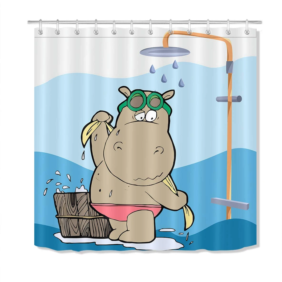 Cute Kids Cartoon Funny Hippopotamus Taking Shower Design Bathroom Deocr Shower Curtains Aliexpress