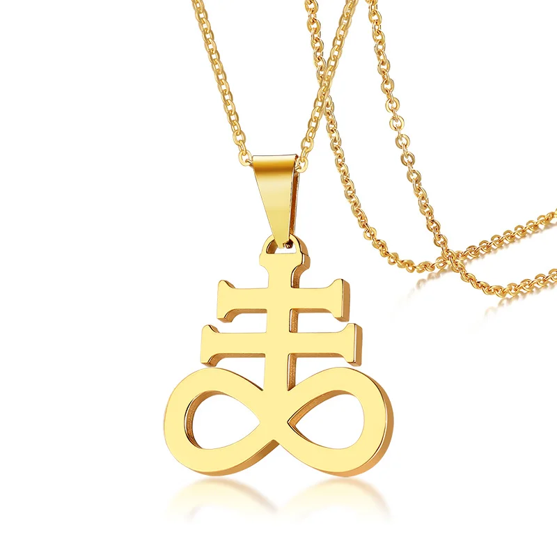 

New Arrival Religious Accessories Leviathan Satan Cross Pendant Necklace Men Casual Black/Silver/Gold Stainless Steel Jewelry