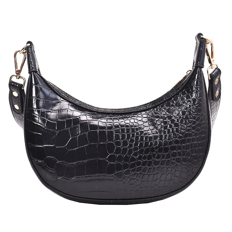 

2019 New Fashion Wild Solid Color Crocodile Pattern Saddle Dumplings Women Bag Fashion Single Shoulder Messenger PU Bag Female