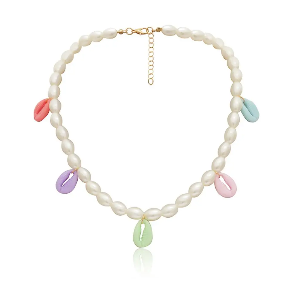 Модное корейское жемчужное ожерелье-чокер s для женщин Boho цветное золотое ожерелье в виде ракушки Женские аксессуары ювелирные изделия