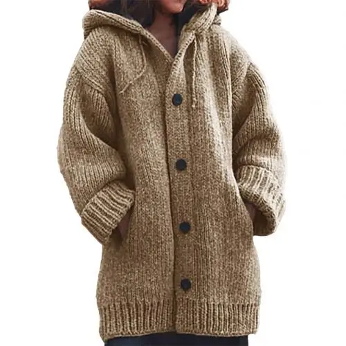 Модные осень-зима с капюшоном свитер Для женщин с длинными рукавами, вязаные свитеры-кардиганы Женский Теплый кардиган Pull Femme Джерси mujer - Цвет: Хаки
