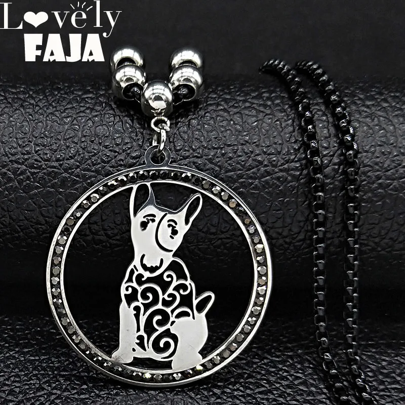 

2019 Fashion Black Crystal Stainless Steel Necklace Women Silver Color French Bulldog Necklaces Jewelry gargantilla N19708