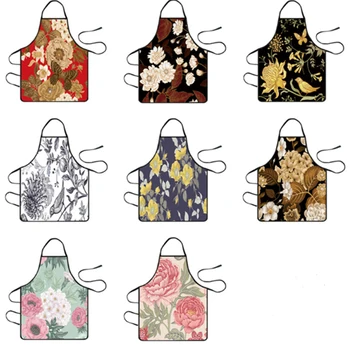 

Classic Flower Pattern Apron Fashion Kitchen Restaurant Cooking Polyester Bib Cover Anti-oil Flower Printing Sleeveless Aprons