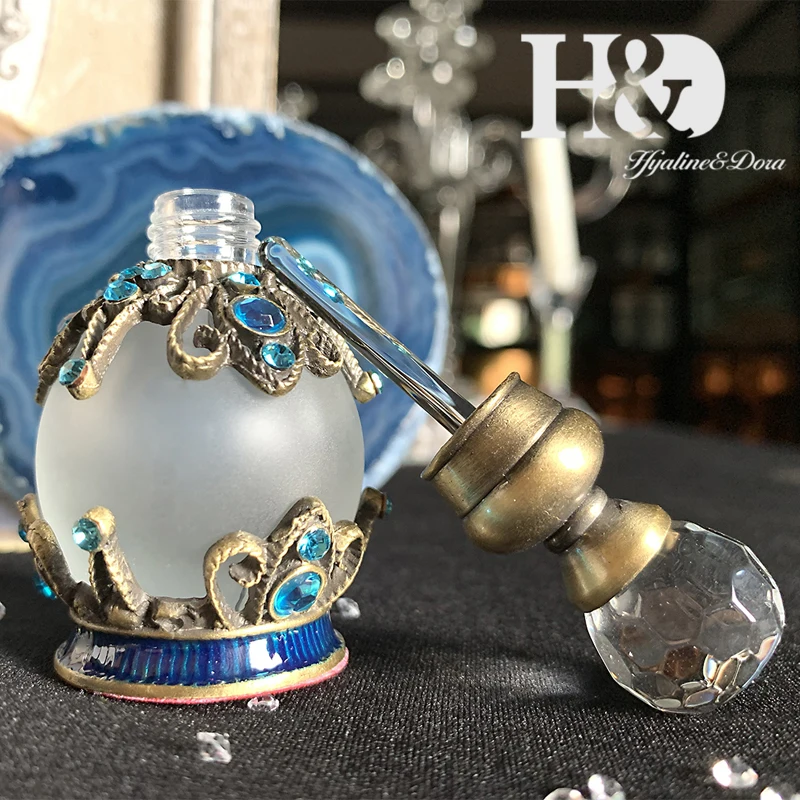 H& D 15 мл старинный металлический стеклянный флакон для духов с синими кристаллами пустой многоразовый контейнер для духов домашний свадебный Декор подарок