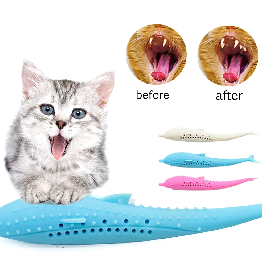 

Pet Cat Toothbrush Toy Fish Shape Catnip Flavor Silicone Molar Stick Dog Cat Teeth Cleaning Interactive Toys Pet Supplies