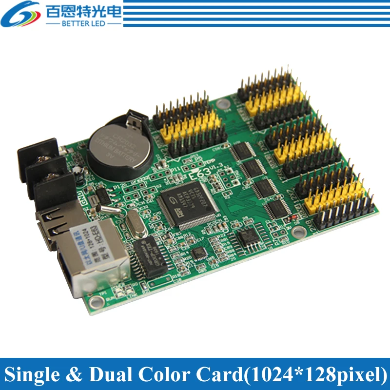 

HD-E63 RJ45+USB 4*HUB12 & 2*HUB08 Single color(1024*128 pixels) & Dual color(512*128 pixels) LED display control card