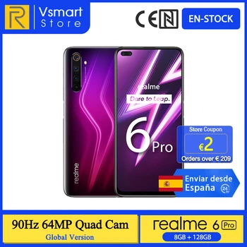 Перейти на Алиэкспресс и купить В наличии глобальная версия Realme 6 Pro смартфон 8G 128G 6,6 90Hz экран 64-мегапиксельная четырехъядерная камера Snapdragon 720G 4300mAh 30W быстрая зарядка