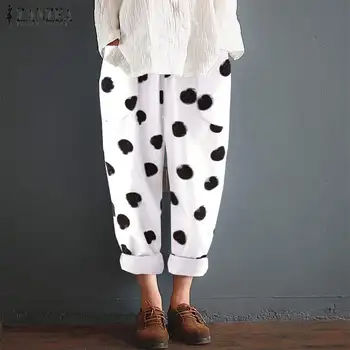 

Women Harem Pants ZANZEA Ladies Dot Print Long Trousers Casual Loose Cotton Linen Pants Plus Size Vintage Cotton Pantalon Femme