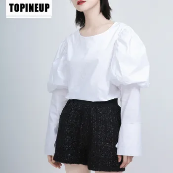 

Women's Fashion Solid color Puff sleeve Crew neck Neck Shirt Feminine Blouse