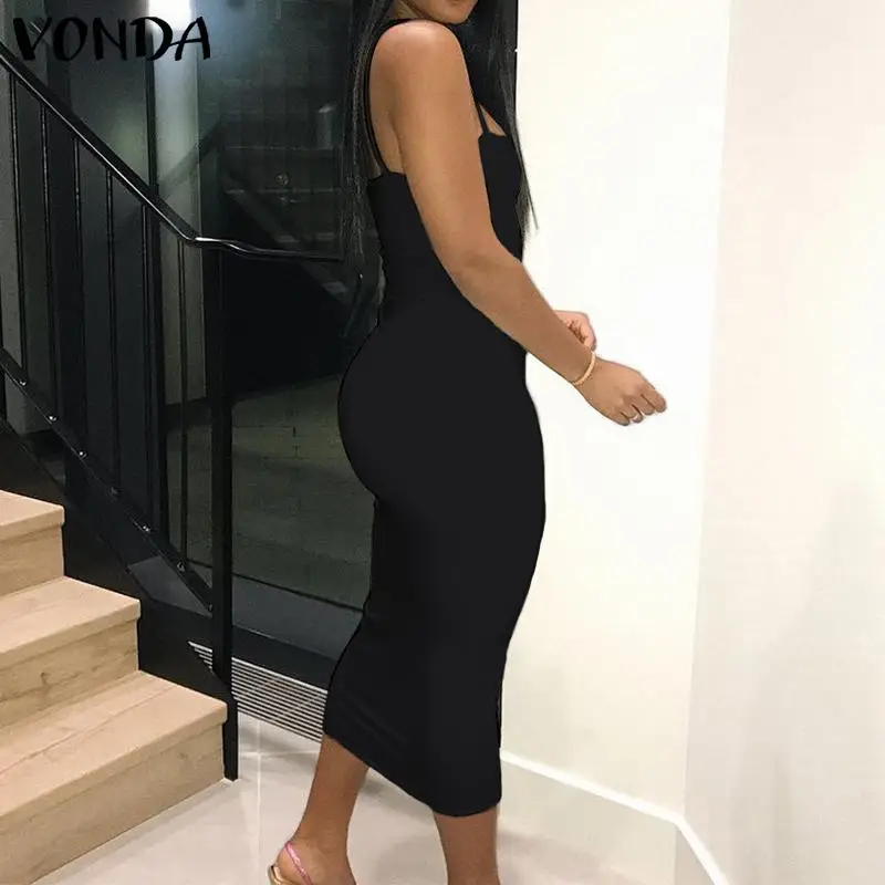 VONDA, летнее сексуальное платье, женский сарафан размера плюс, Spaggetti, платья на бретелях, повседневные, длинные, Vestidos, женское вечернее платье, Femme 5XL