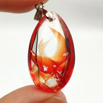 

33x20x14mm Natural Red Limonite Quartz Phantom Crystal Pendant Clear Bead Women Man Rare Fashion Multi-inclusions AAAAA