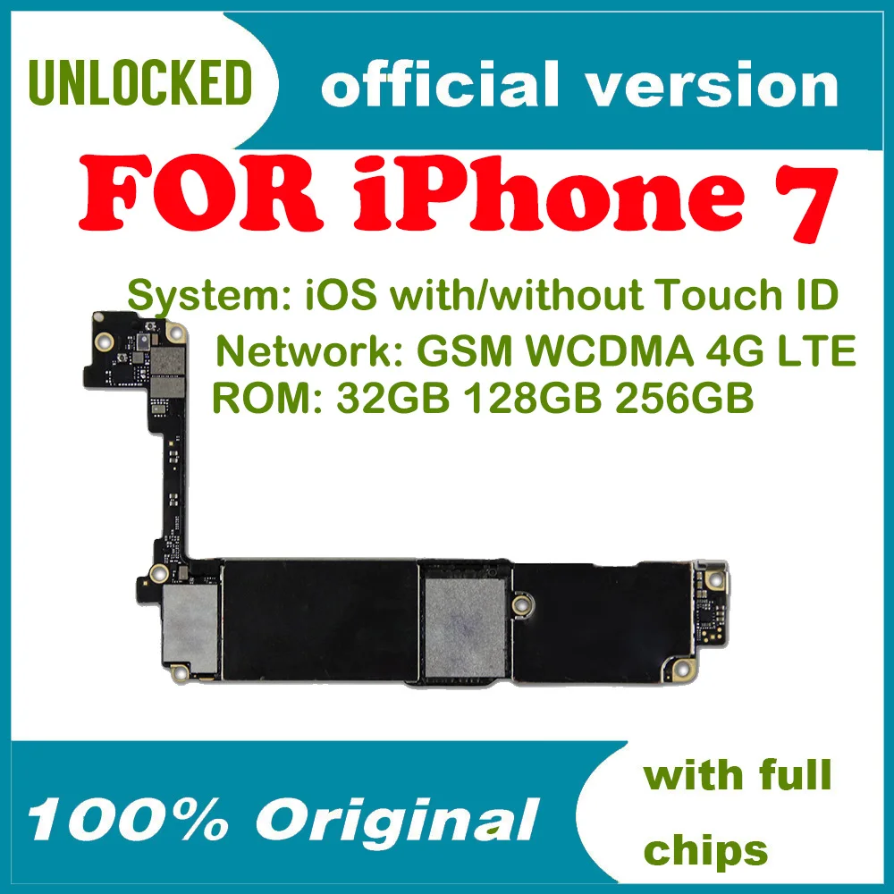 Оригинальная материнская плата 32 Гб 256 ГБ для iPhone 7 128 без touch ID разблокированная