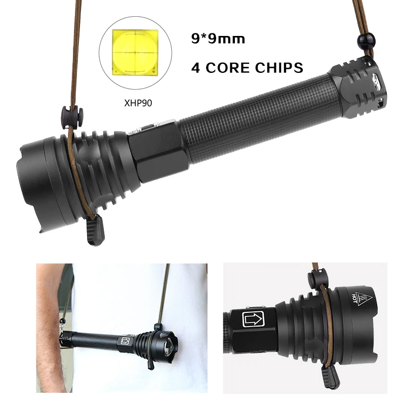 Самый мощный XHP90 светодиодный фонарик XLamp Zoom Torch XHP70 15xT6 длинный диапазон фонарь