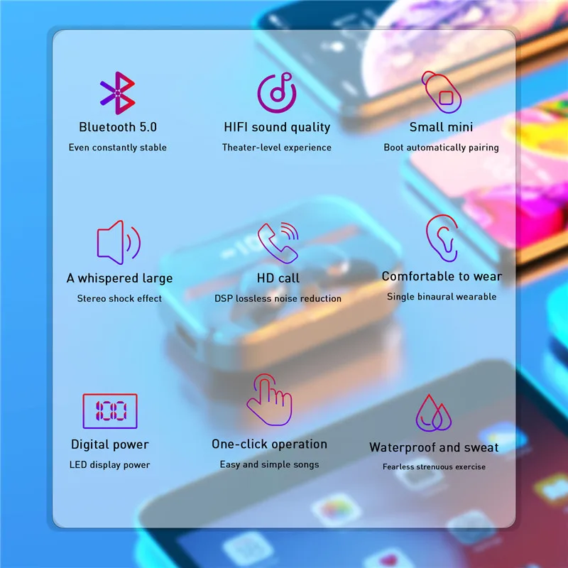 Earbud headset connection TWS Wireless Bluetooth earbuds Earphone Stereo Sports Waterproof Earphone Charging Box mobile power