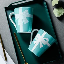 Pair of Mugs Blue Bow Bone China Mugs Gift Box and Hand Gift Set Nordic INS Wind High-end Gift