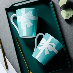 Pair of Mugs Blue Bow Bone China Mugs Gift Box and Hand Gift Set Nordic INS Wind High-end Gift