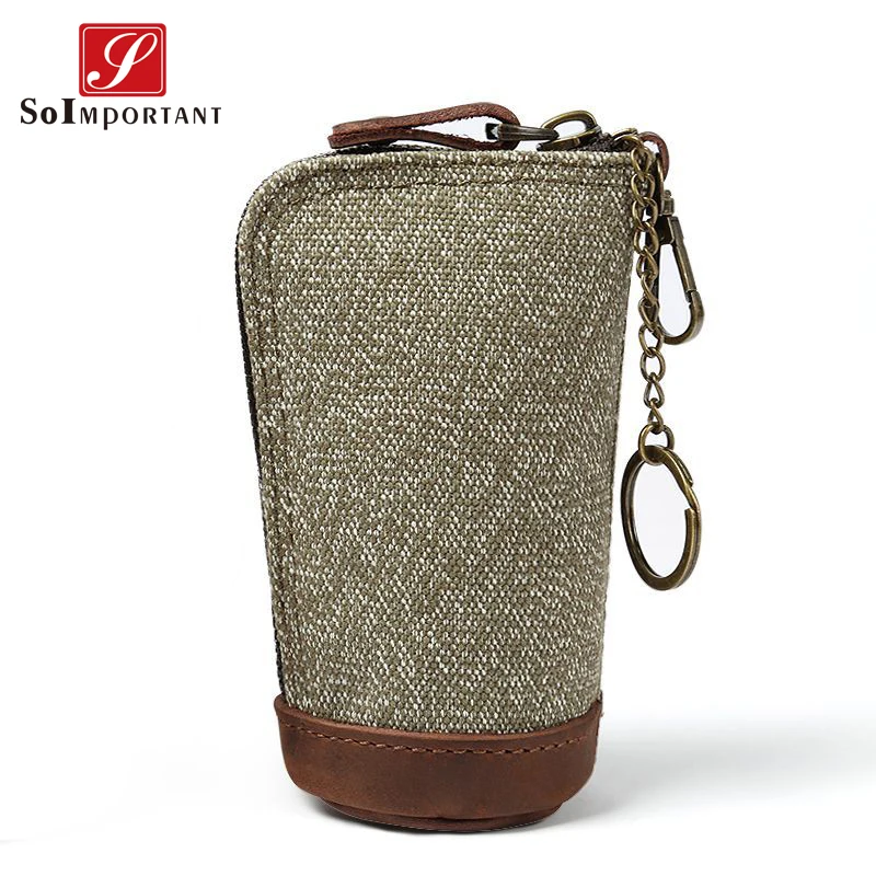 

Handmade Car Housekeeper Canvas Crazy Horse Leather Women Men Key Wallets Covers Coin Purses Key Case Bags Pouch Keys Organizer