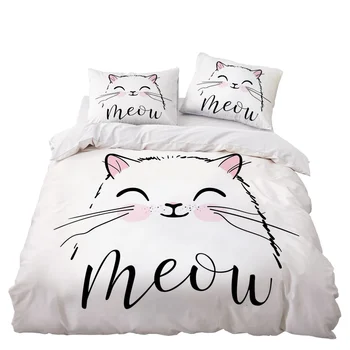 

Cartoon Cute Cat Bedding Set Bedroom Decor Bedspread Kids Gift Microfiber Hypoallergenic Zipper 1PC Duvet Cover Pillowcase