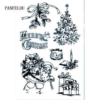 

PANFELOU 11*16 Christmas gift Transparent Silicone Rubber Clear Stamps Scrapbooking/DIY Christmas happy new year wedding cards