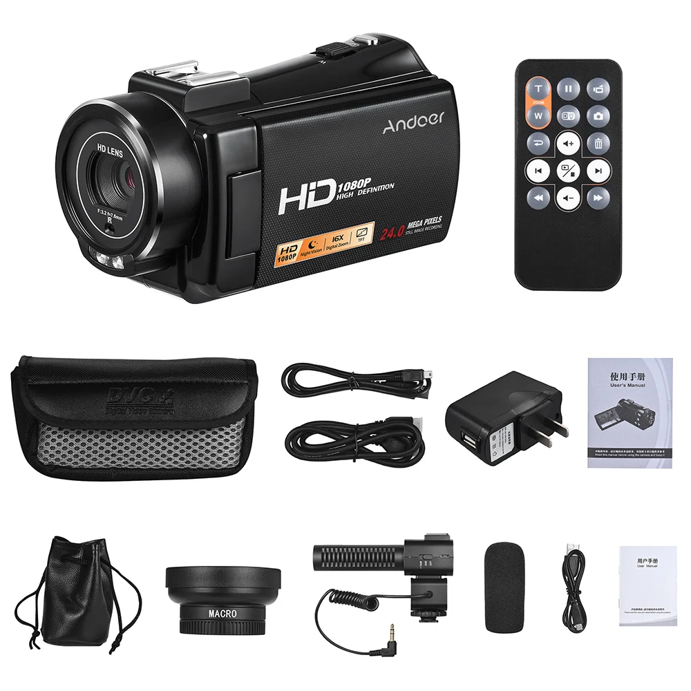 Andoer HDV-V7 PLUS 1080P Портативная Домашняя Цифровая видеокамера с дистанционным управлением, камера ночного видения с микрофоном, широкоугольный объектив