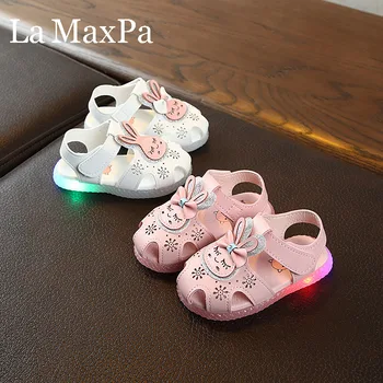 

2020 New Children Led Shoes Luminous Sandals Baby Girls Soft Bottom Breathable Rabbit Beach Sandals Girls Light Shoes