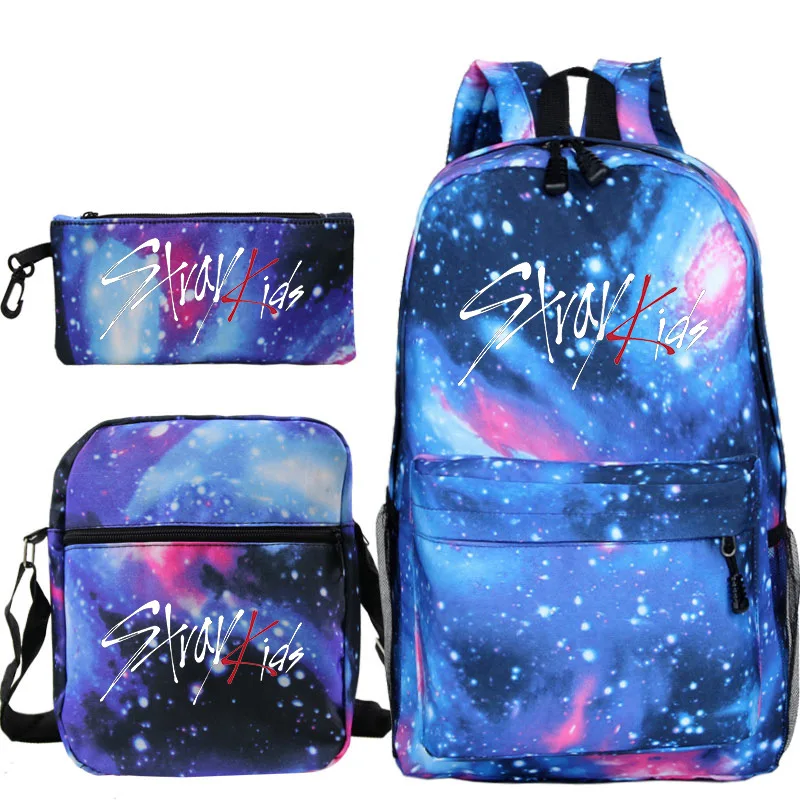 Комплект из трех предметов, Kpop stray, детский рюкзак, пенал, сумка на плечо, большая емкость, школьный рюкзак, звездное небо, рисунок, для детей, kpop - Цвет: SKD09