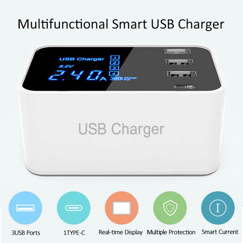 Быстрая зарядка C Зарядное устройство Led Дисплей стены Зарядное устройство 3-Порты и разъёмы Usb Зарядное устройство(вилка стандарта Австралии