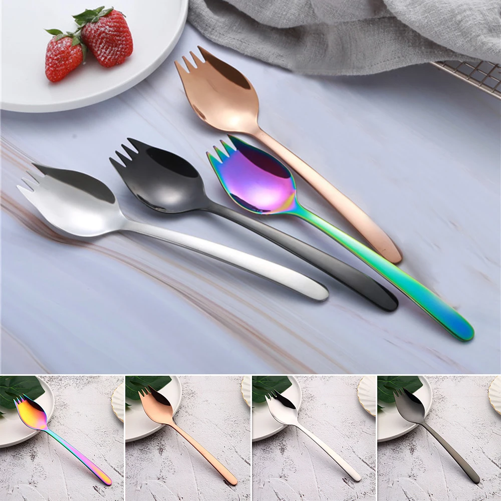 2 в 1 открытый нержавеющей стали Spork Ложка Кемпинг альпинизмом вилка Столовые приборы Инструмент Безопасный и нетоксичный