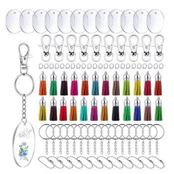 

24Pcs/Pack Round Acrylic Keychain DIY Blank Tassel Pendant Keychain Ornaments Set Key Ring Wonderful Gift Crafts