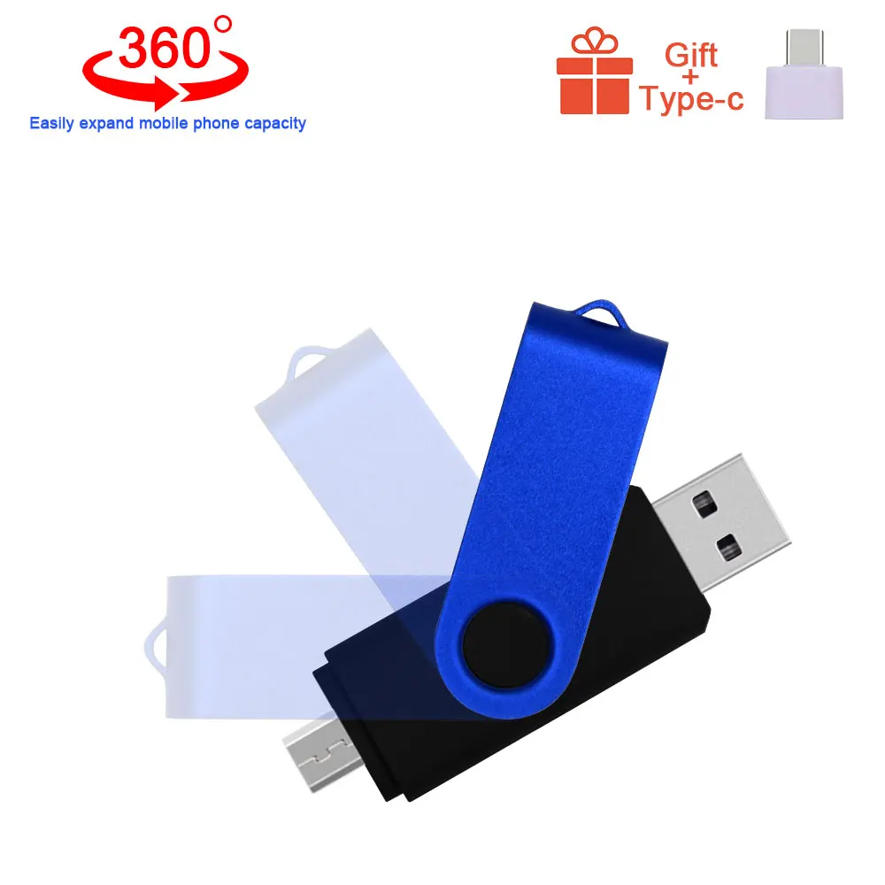 Поворотный флеш накопитель OTG 32 ГБ 16 64 металлический USB 2 0 для телефонов Android