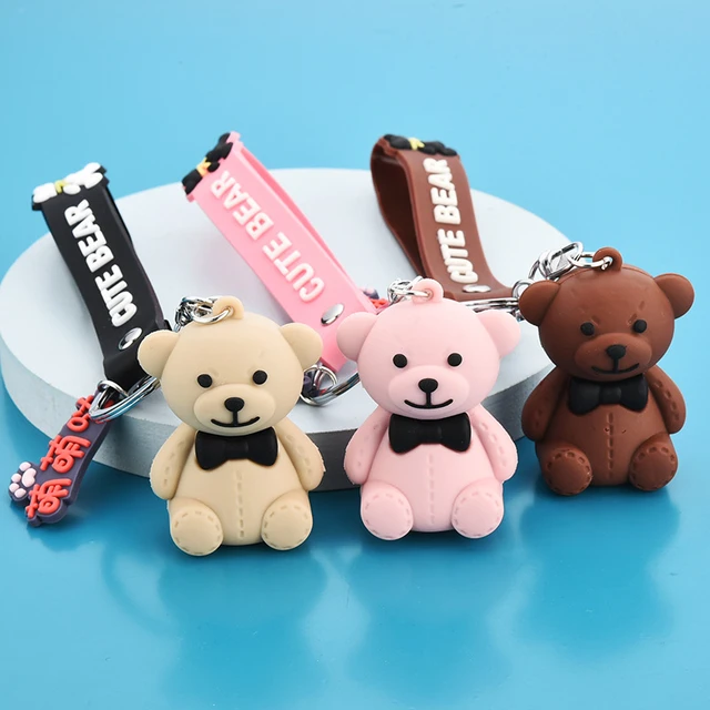 Cartoon Resin Bow Tie Bear Doll Keychain Fashion Cute Bear Keyring Women  Bag Key Chain Pendant Creative Car Key Ring Trinkets