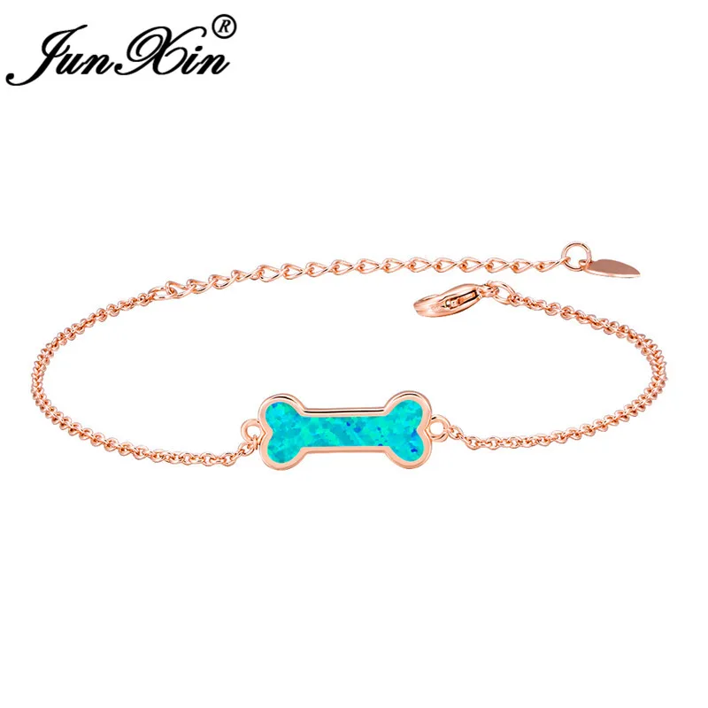 Rose Gold Blue Ювелирные изделия на День святого Валентина, женские браслеты с голубым белым огненным опалом, 925 серебро, розовое золото, цепочка, очаровательный свадебный браслет - Окраска металла: Rose Gold Blue