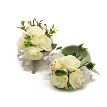 

Wedding Prom Wrist Corsage Brooch Boutonniere Contrast Color Artificial Flower Berry Ribbon Bowknot Wristband Party Favors Decor