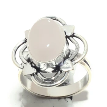 

Genuine Rose Quartz Ring Silver Overlay over Copper, Hand Made Women Jewelry gift , USA Size : 9