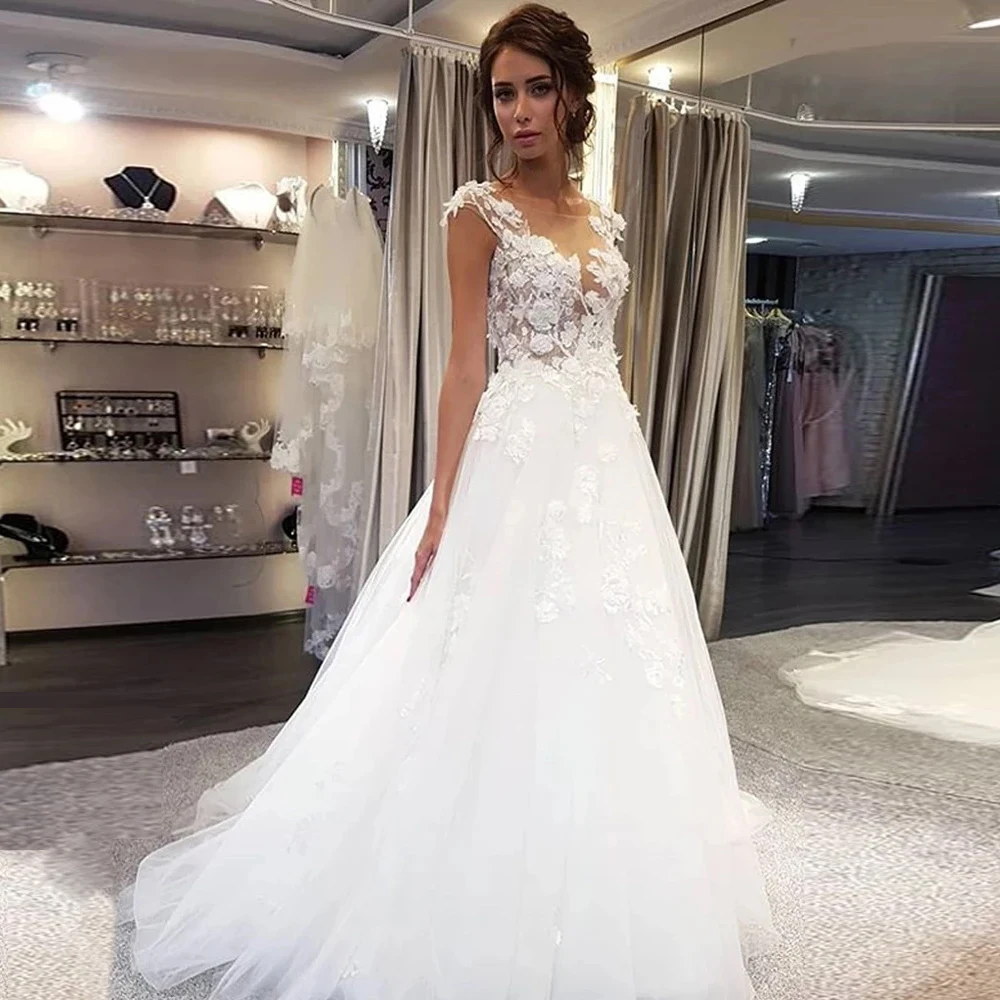 Новое поступление Белые Свадебные платья Vestido De Noiva Иллюзия Цветы Кружева из