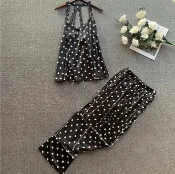 

Ice Silk Women Pajamas Rayon Spaghetti Strap Nightdress+Long Style Pant Set Casual Homewear