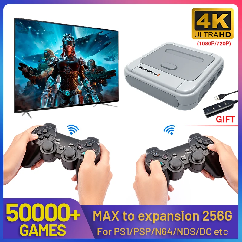 Супер консоль X 2 4G Беспроводная ретро мини/ТВ Видео игровая для PS1/N64/DC/NDS с 51000 + игр