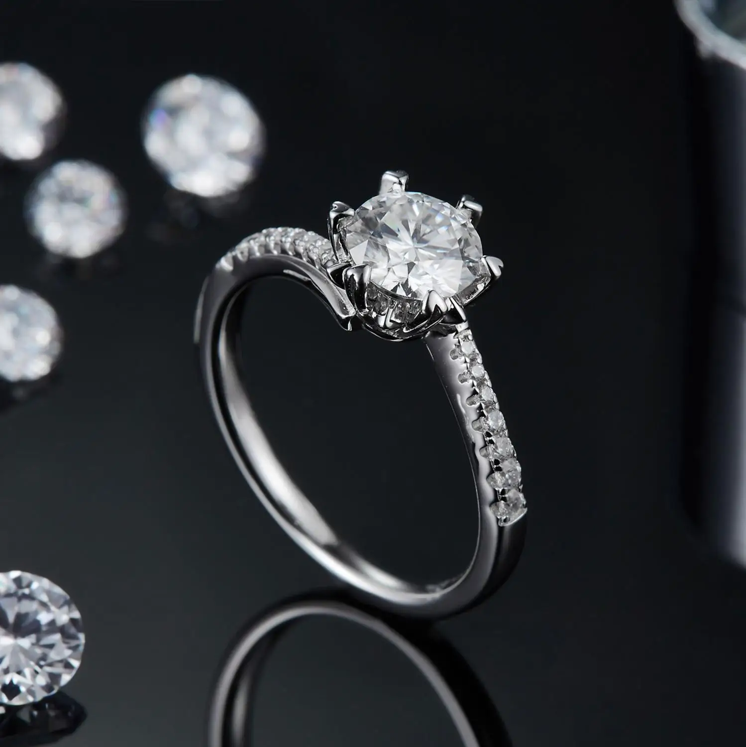 

GEM'S BALLET 925 Sterling Silver Moissanite Snowflake Ring For Women Bridal Wedding Jewelry1Ct VVS1 Diamond Engagement Rings