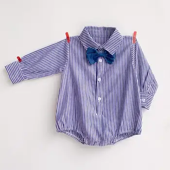

2020 New Baby Boy Clothes Striped Long Sleeve Baby Bodysuit Infant Girls Bow Tie Jumpsuit Baby Girl Clothes