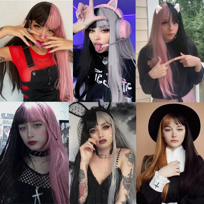 Linghang Gray and Black Wig Long Straight hair Cosplay Wig Two Tone Ombre Color Women Synthetic Hair Wigs Linghang Gray and Black Wig Long Straight hair Cosplay Wig Two Tone Ombre Color Women Synthetic Hair Wigs