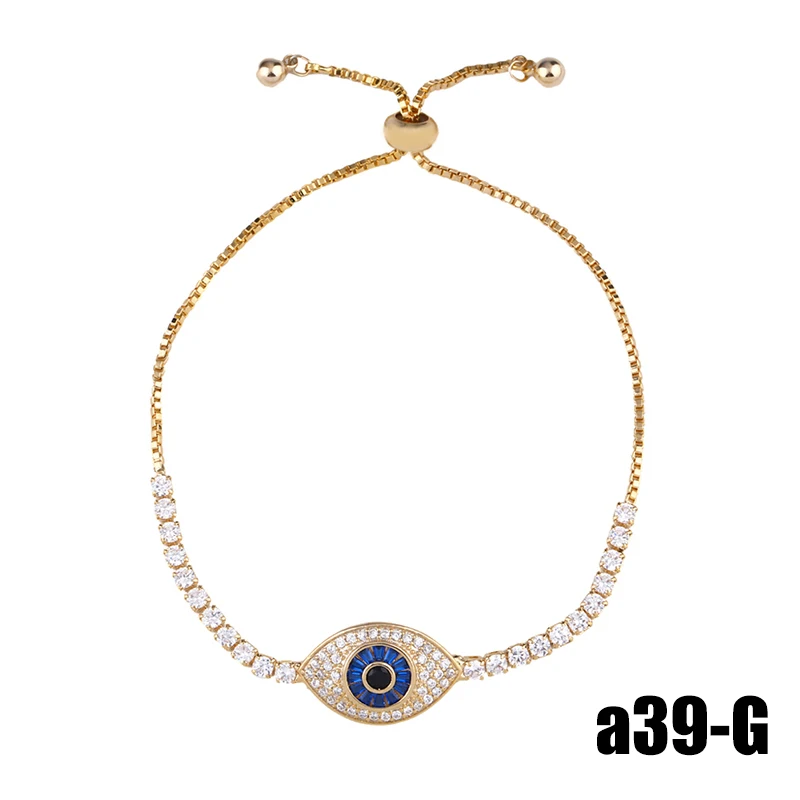 Роскошный браслет evil eye наборы регулируемые радужные CZ цирконий массивные цепи браслеты для женщин очаровательные ювелирные изделия Pulseras Mujer - Окраска металла: brt-a39-G