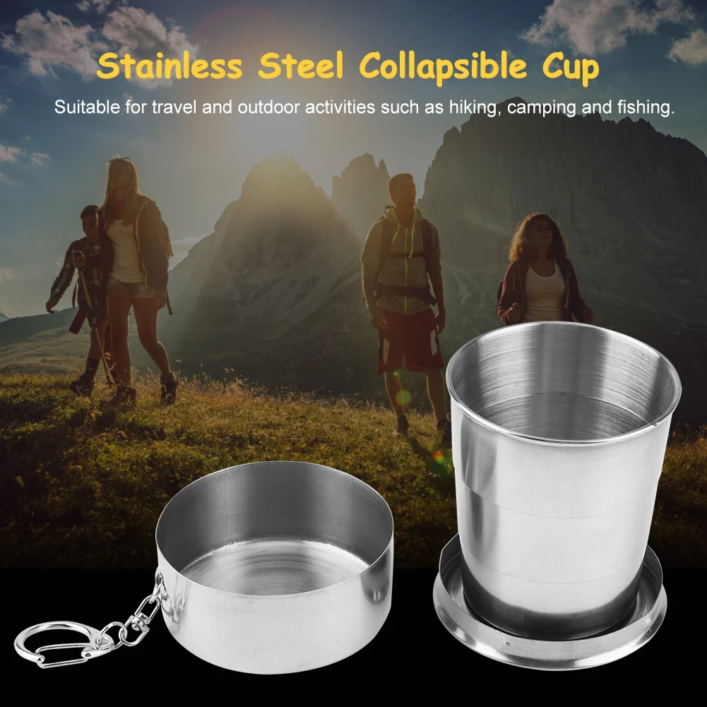 Household 60ml 150ml 250ml Stainless Steel Camping Folding Cup Portable Outdoor Travel Demountable Collapsible Cup With Keychain