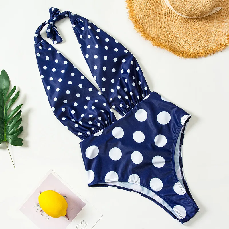 

2020 Polka Dot One Piece Swimsuit Women Swimwear High Waisted Swimsuits Slimming Beachwear Backless Female Monokinis Bodysuit