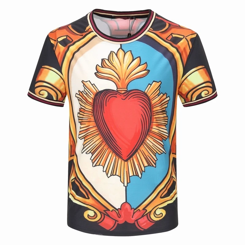 de algodón de manga corta con cuello redondo para hombre, ropa de marca Original de marca, tendencia moda, corazón impreso, novedad, primavera y verano|Camisetas| -