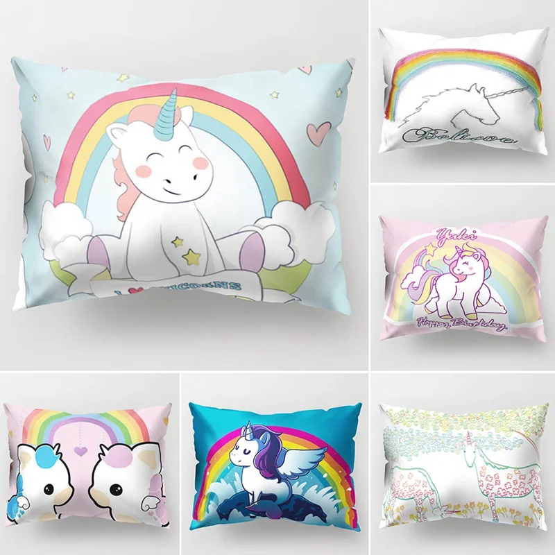 

Cartoon Unicorn Pillow Case Childlike Rainbow Cute Print Cushion Cover Decorative Throw Pillowcase Car Sofa Home Decor 2018