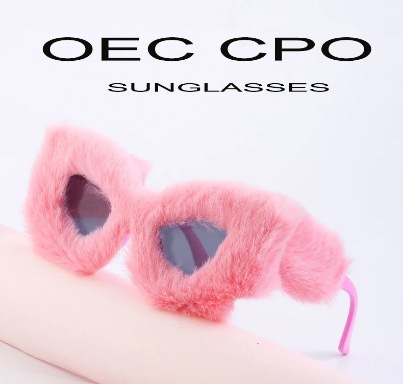 OEC CPO Ladies Soft Fur Velvet Cat Eye Sunglasses Women Fashion Colorful Handmade Sun Glasses Female Trendy Shades UV400 Eyewear