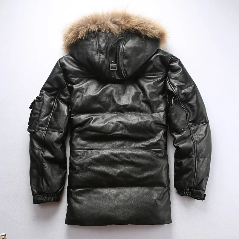 Promo 2135 Read Description! quality super warm genuine cow skin duck down leather jacket mens cowhide leather duck down coat