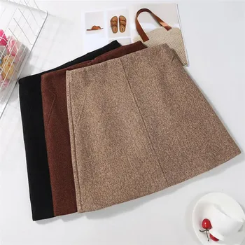 

Elegant Woolen Skirt Autumn Winter Women High Waist Slim Bag Hip Short Skirt 2020 Female Wild mini Skirts faldas jupes