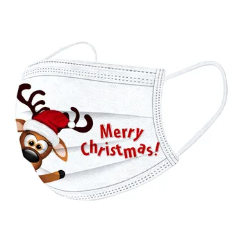 

100pcs Women Man Face Mouth Masks Christmas Elk Print Disposable Mask Earloop Mask Non-woven 3-layer Face Cover Mascarilla